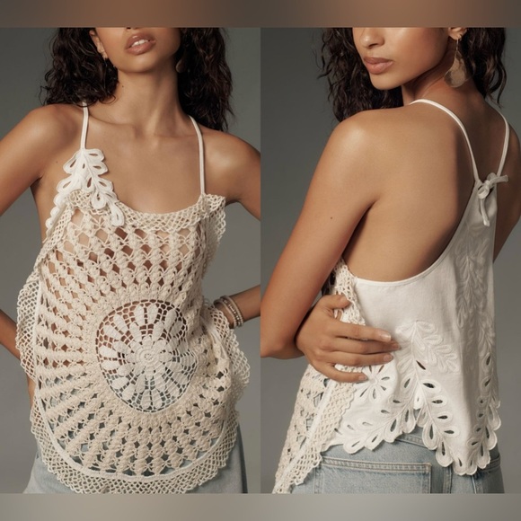 Anthropologie Tops - Anthropologie Pieced Crochet Sweater Tank Boho Oversized Fit Rococo